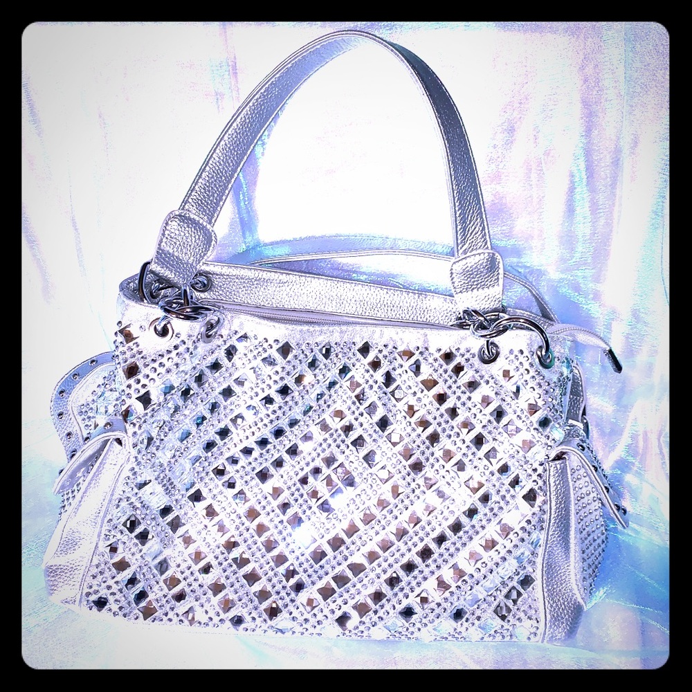 Silver studded and sparkly purse